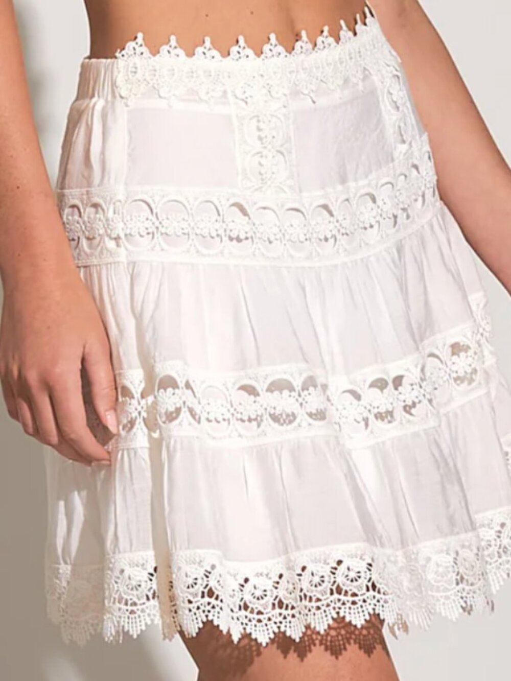 Elan White Lace Tiered Mini Skirt - Picture 4 of 4